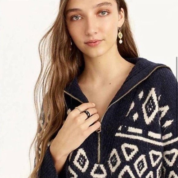 J. Crew Relaxed Half-Zip Sweater in Geometric Knit in Navy - Size XS-S - Picture 4 of 6
